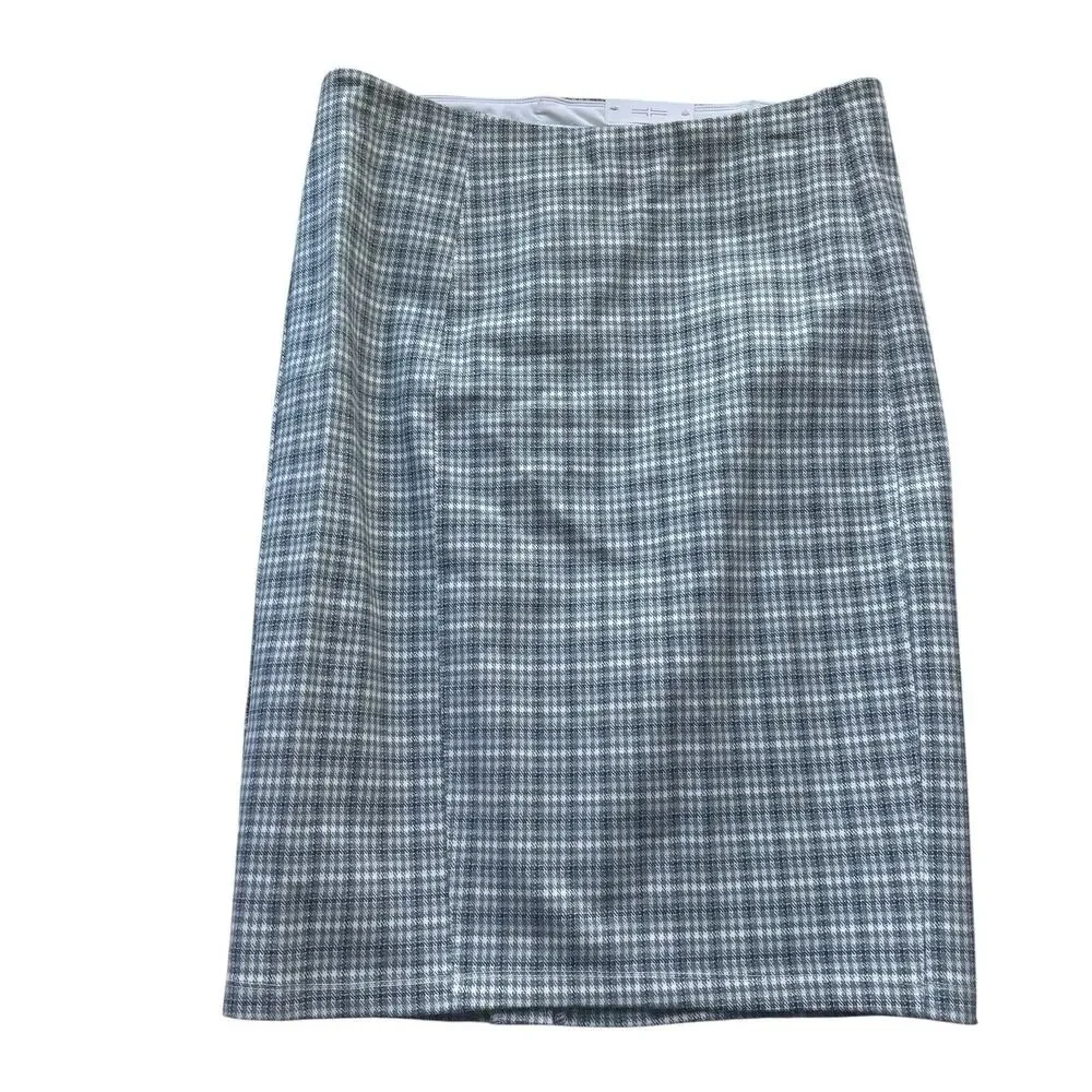 Liverpool Los Angeles Knit Pencil Knee Skirt NWT 12 Blue White Plaid Work Career